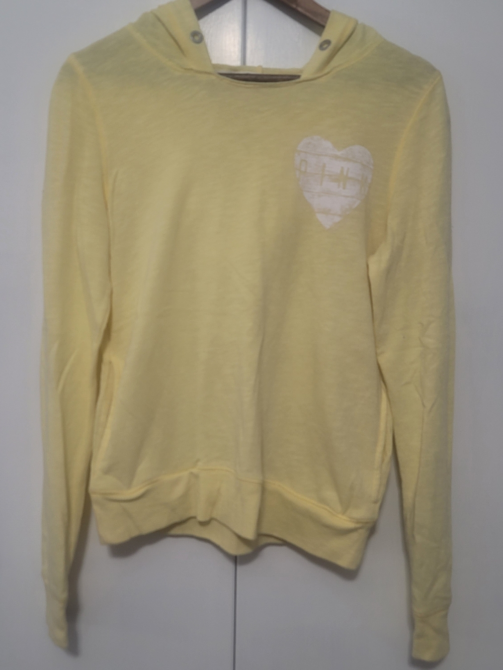 PINK Victoria's Secret Pale Yellow Hooded Sweater with Heart Vintage Pullover